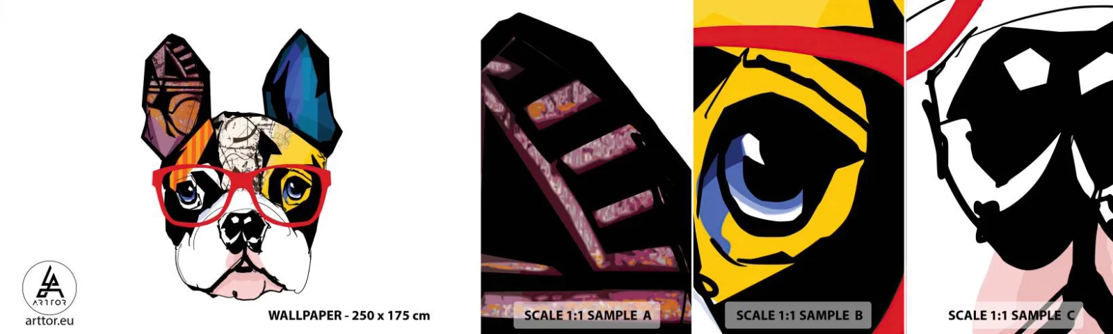 Fotótapéta Minta Standard Eco - Értelmiségi - Absztrakció, Kutya, Francia bulldog - 100x30 cm