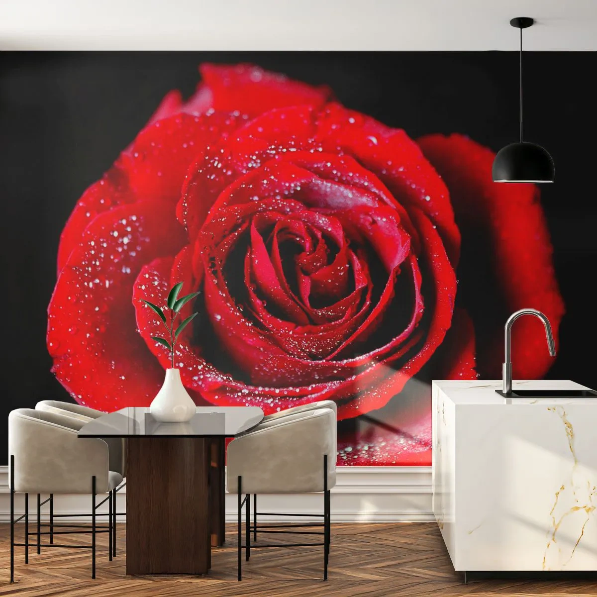 Fotótapéta Premium Canvas - Ez szerelem - Virágok, Vörös rózsa, Rózsaszirmok - 100x70 cm