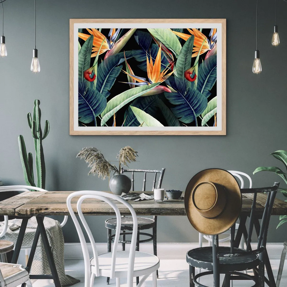 Poszter világos tölgy keretben - A trópusok lángoló virágai - 40x30 cm