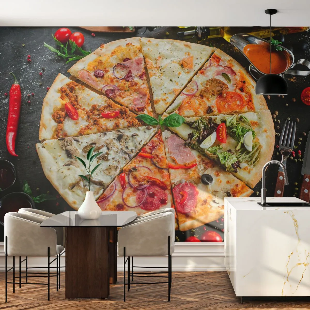Fotótapéta Premium Sand - Ízek palettája - Gasztronómia, pizza, Olaszország - 250x175 cm