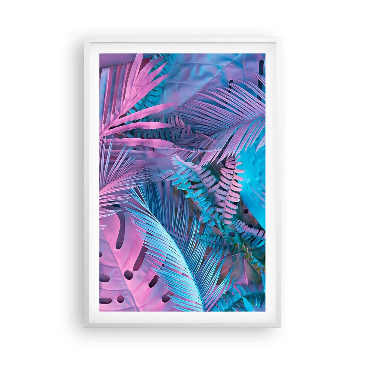 Poszter fekete keretben - Trópusok rózsaszínben és kékben - 61x91 cm