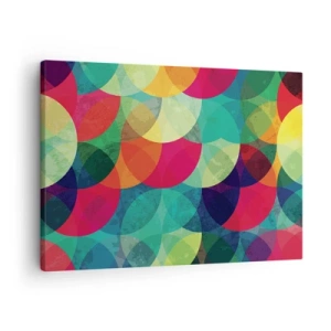 Vászonkép - Színes geometriai minták, körökből és félkörökből állva - 70x50cm - Felszívárványság - Modern fali dekoráció nappalihoz és hálószobához ARTTOR