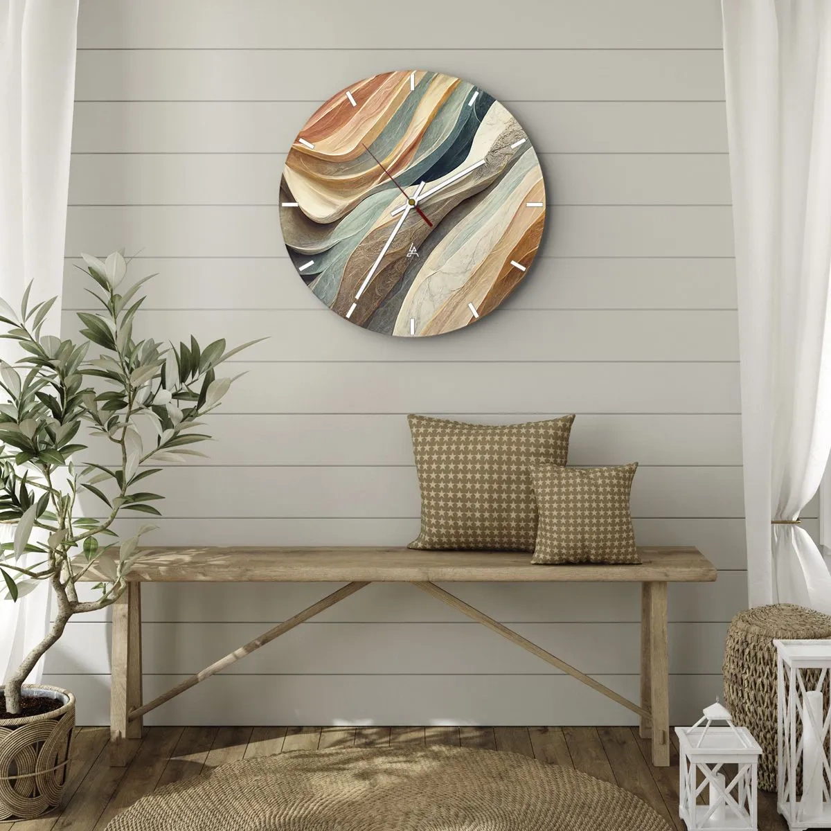 Falióra, Óra - Többrétegű hullámok pasztell és földszínű színekben - 30x30cm - Változás előtti pillanat - Modern fali dekoráció nappalihoz, konyhához és hálószobához ARTTOR