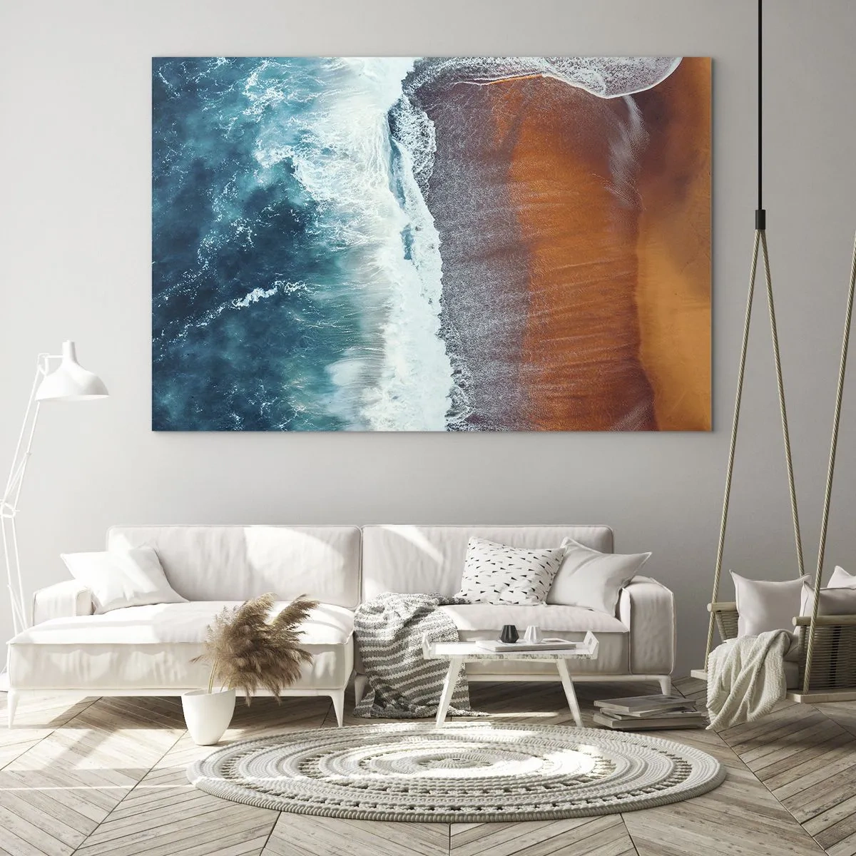 Üveg kép - Légifelvételek az óceán felszínéről és a tengerpartról - 70x50cm - Az óceán érintése - Modern fali dekoráció nappalihoz és hálószobához ARTTOR