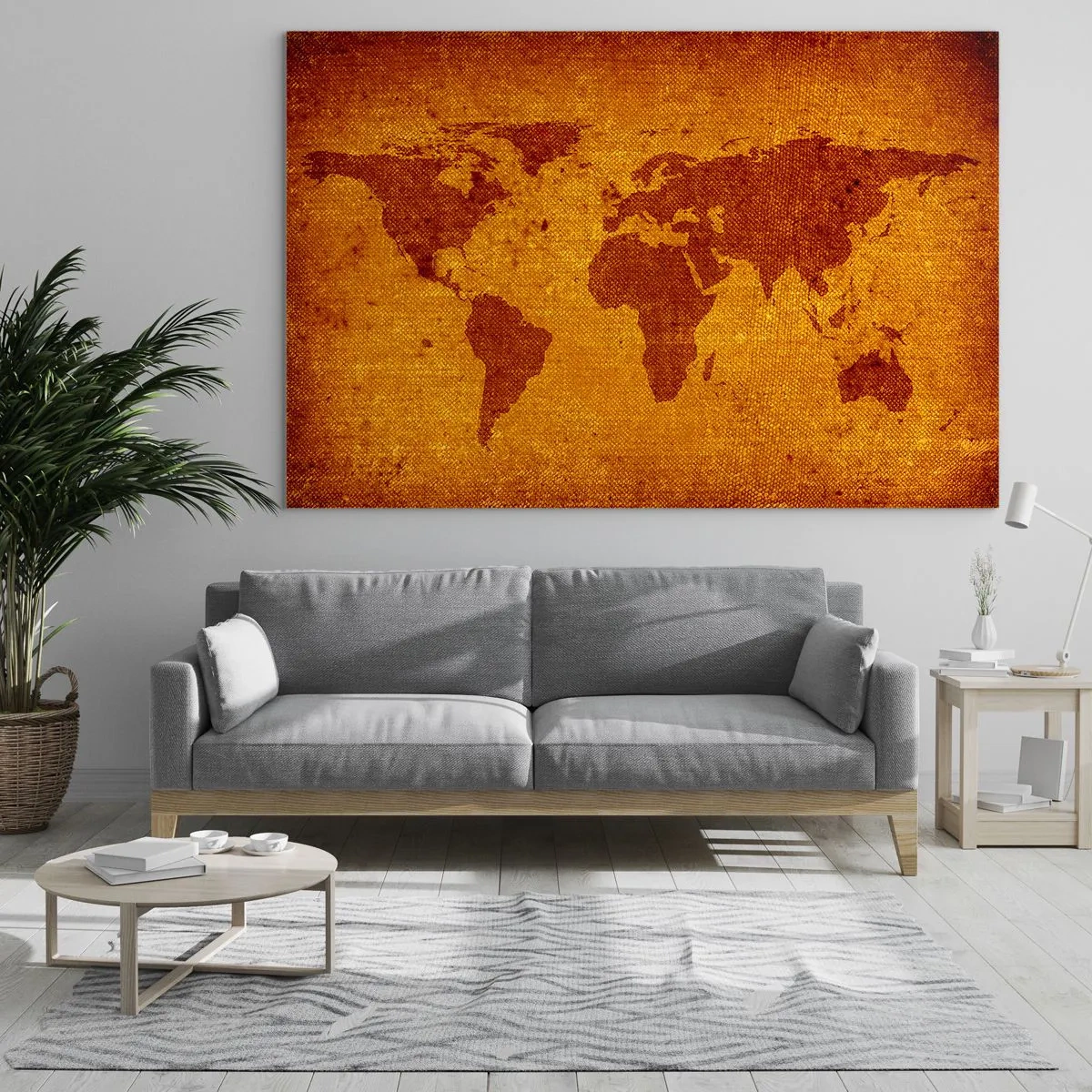 Üveg kép - Meleg, szépia tónusú világtérkép - 70x50cm - Meghívás utazásra - Modern fali dekoráció nappalihoz és hálószobához ARTTOR