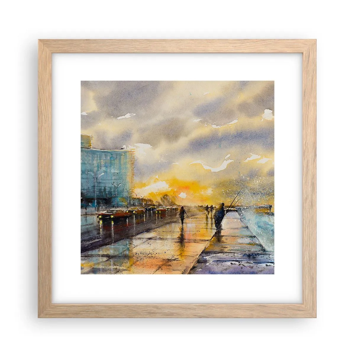 Poszter világos tölgy keretben - Élet a parton - 30x30 cm