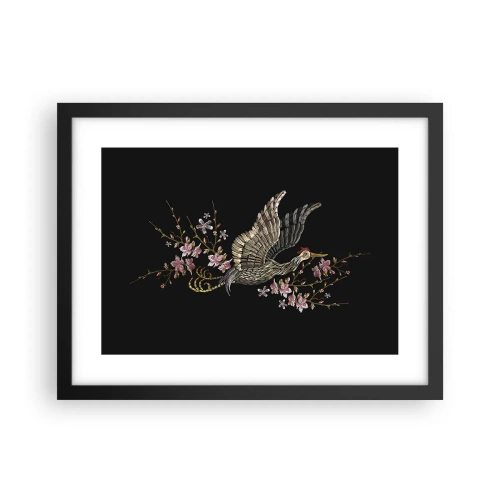 Poszter fehér keretben - Egzotikus hímzett madár - 40x30 cm