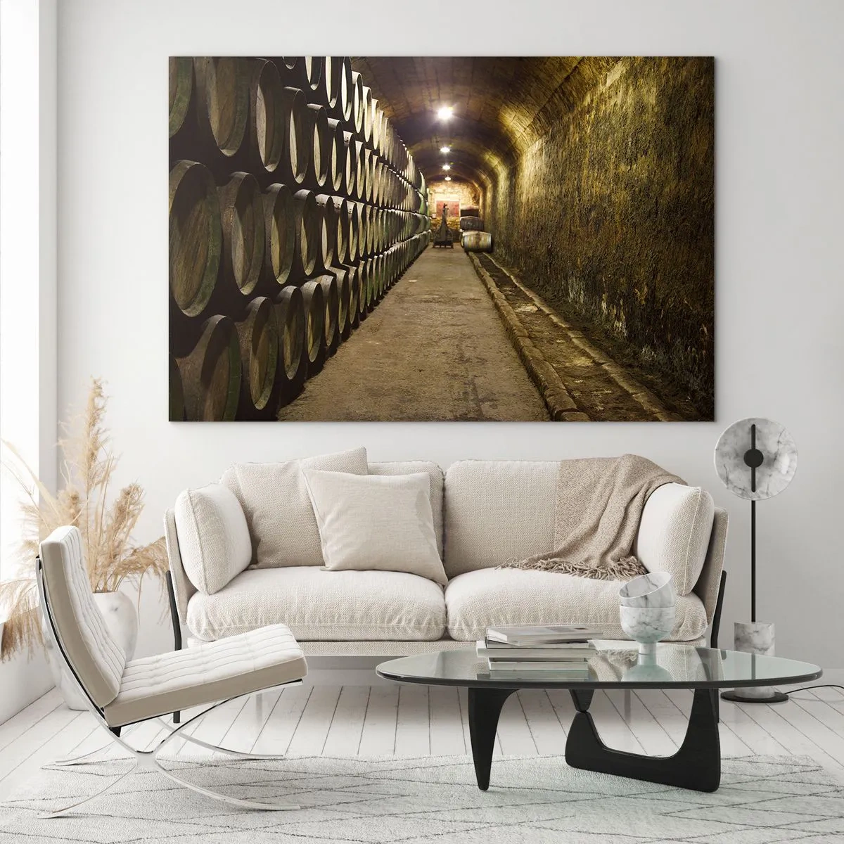 Üveg kép - Borospince hordósorokkal - 70x50cm - Jó lefeküdni - Modern fali dekoráció nappalihoz és hálószobához ARTTOR
