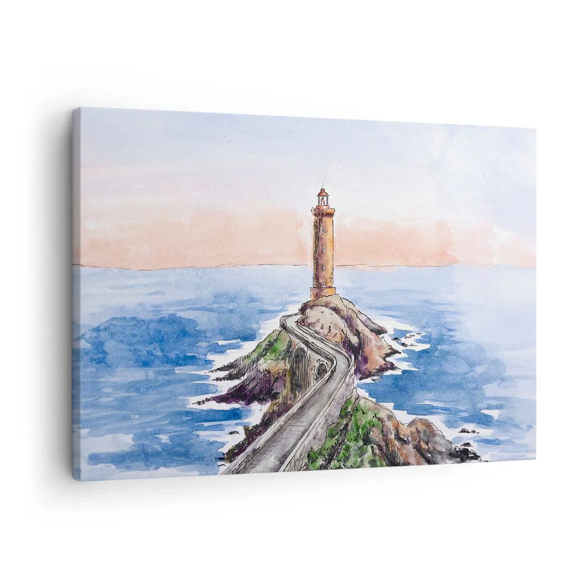 Vászonkép - Egy világítótorony egy sziklás parton - 70x50cm - Szemben a tengerrel - Modern fali dekoráció nappalihoz és hálószobához ARTTOR