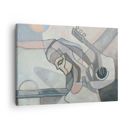 Vászonkép - Egy absztrakt figura pasztellszínű gitárral. - 70x50cm - A zene erejében - Modern fali dekoráció nappalihoz és hálószobához ARTTOR