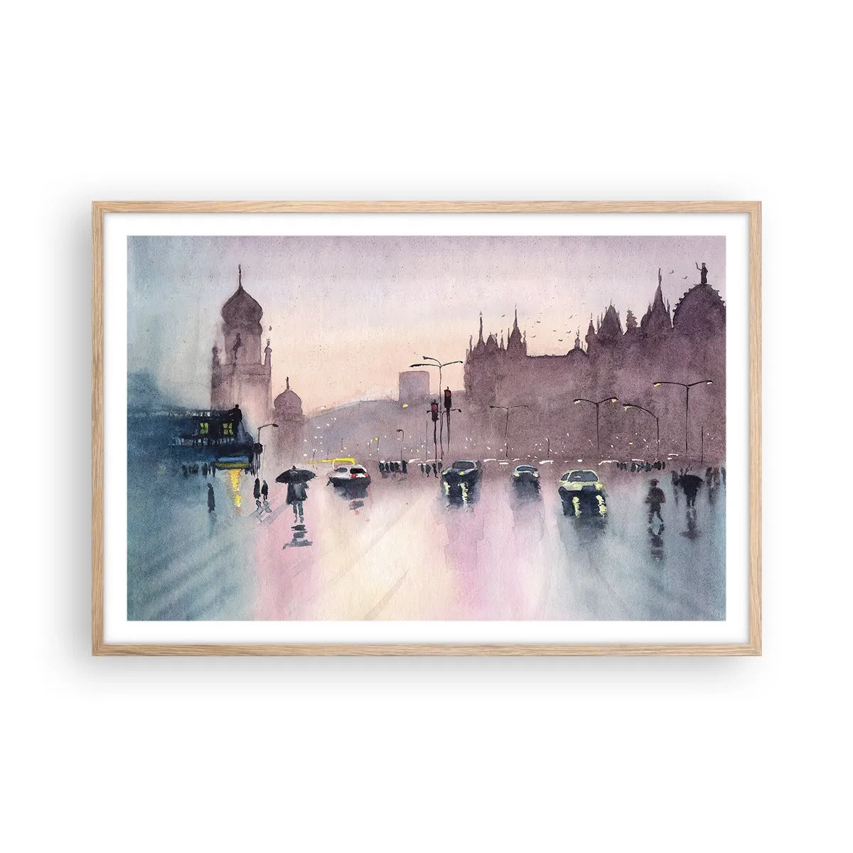 Poszter világos tölgy keretben - Az esős ködben - 91x61 cm