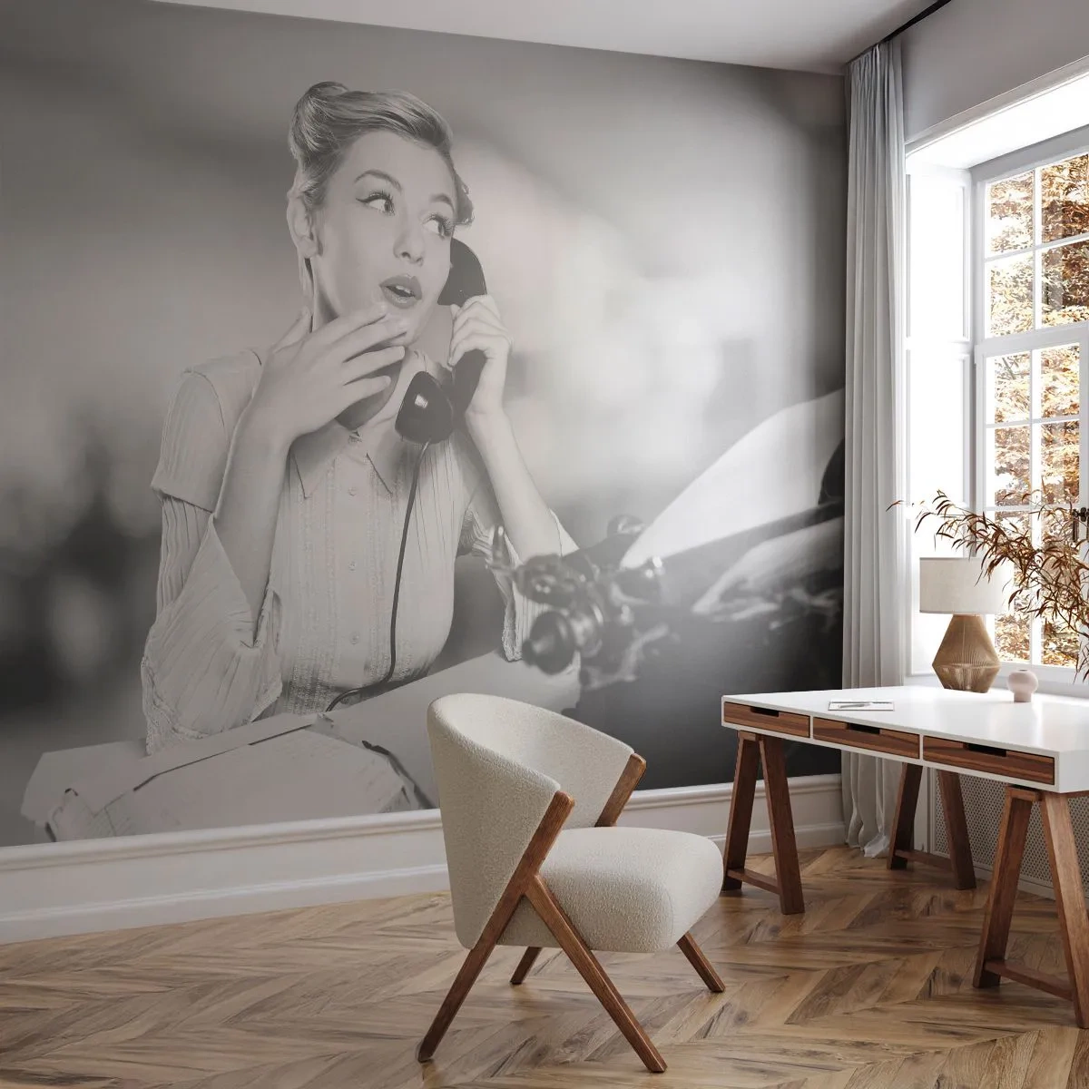 Öntapadós Fotótapéta Deluxe Sticker - Hello, itt az 50-es évek. - Szüret, Fekete és fehér, Retro - 250x175 cm