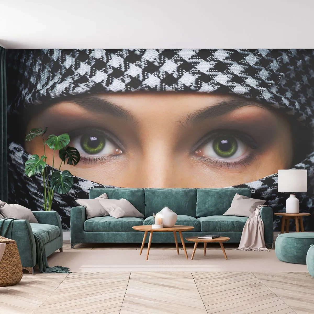 Fotótapéta Premium Sand - Egy fátyolos zöld szemű szépség portréja - Nő, Szemek, Kultúra - 100x70 cm