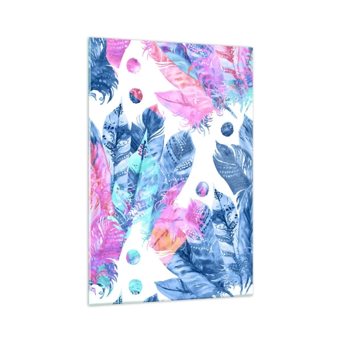 Üveg kép - Rózsaszín és kék tollak - 70x100 cm
