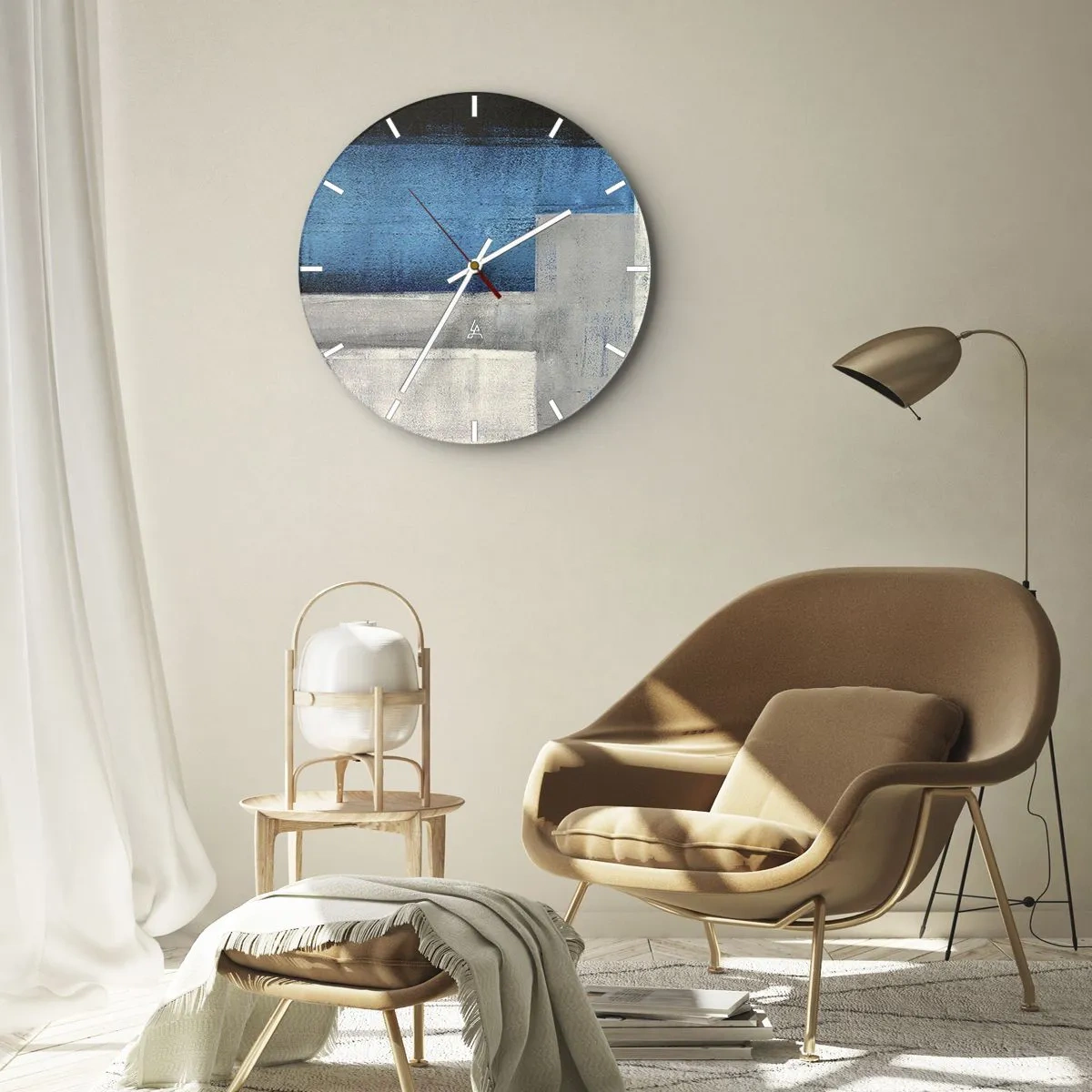 Falióra, Óra - Szürke és kék költői kompozíció - 40x40 cm