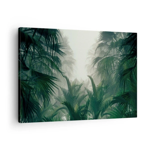 Vászonkép - Trópusi növényzet sűrű esőerdő ködben - 70x50cm - Trópusi titok - Modern fali dekoráció nappalihoz és hálószobához ARTTOR