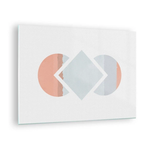 Üveg kép - Egy pasztell rombusz középen a félkörök között, fehér alapon. - 70x50cm - A helyzet egyértelmű - Modern fali dekoráció nappalihoz és hálószobához ARTTOR