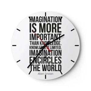 Falióra, Óra - Inspiráló idézet Albert Einsteintől - 30x30cm - Einstein a képzelet erejéről - Modern fali dekoráció nappalihoz, konyhához és hálószobához ARTTOR