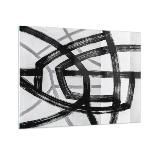 Üveg kép - A fekete és szürke ecsetvonások dinamikus vonalhálózatot hoznak létre. - 70x50cm - Mélység építése - Modern fali dekoráció nappalihoz és hálószobához ARTTOR