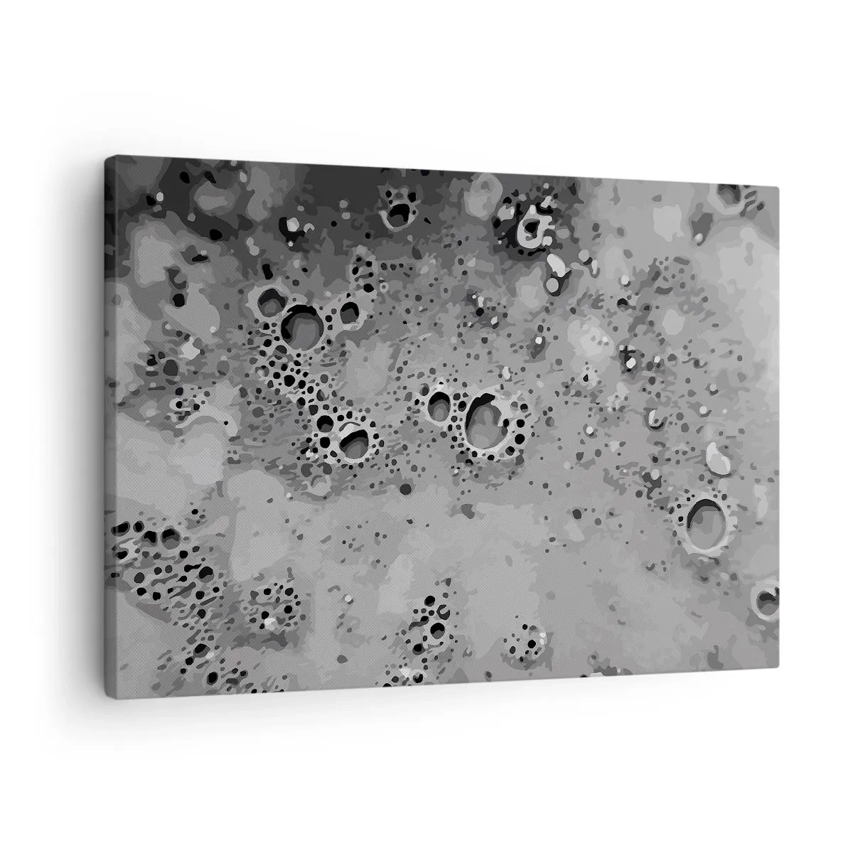Vászonkép - Absztrakt fekete-fehér buborékminta - 70x50cm - Mint egy holdbéli táj - Modern fali dekoráció nappalihoz és hálószobához ARTTOR