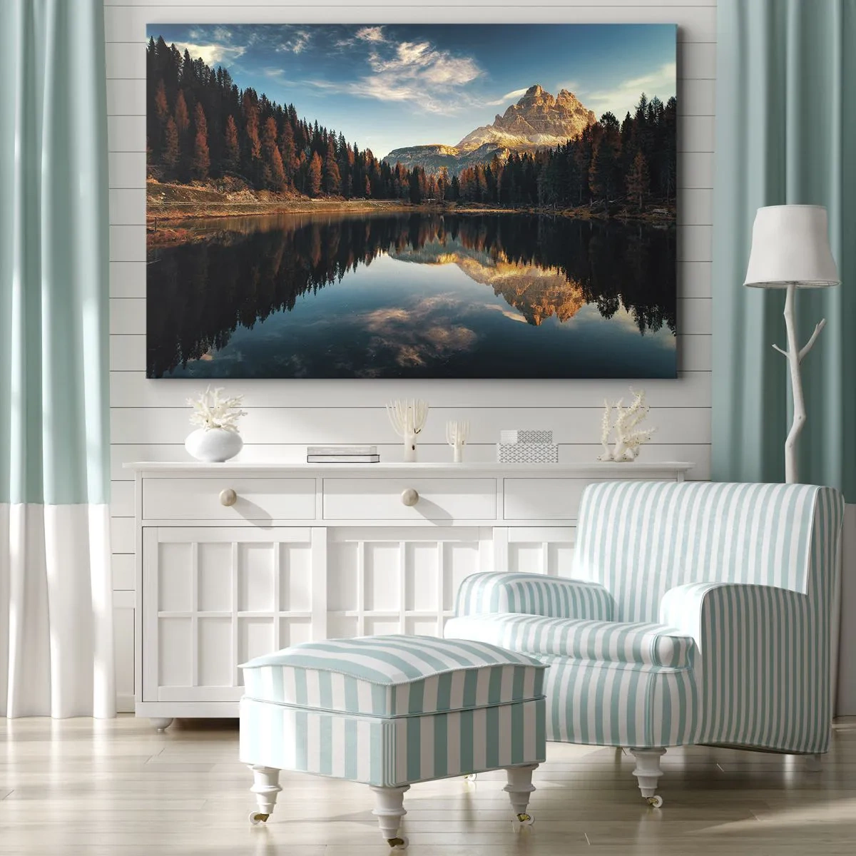 Vászonkép - Hegyi táj tóval és erdővel - 70x50cm - Dupla tájkép - Modern fali dekoráció nappalihoz és hálószobához ARTTOR