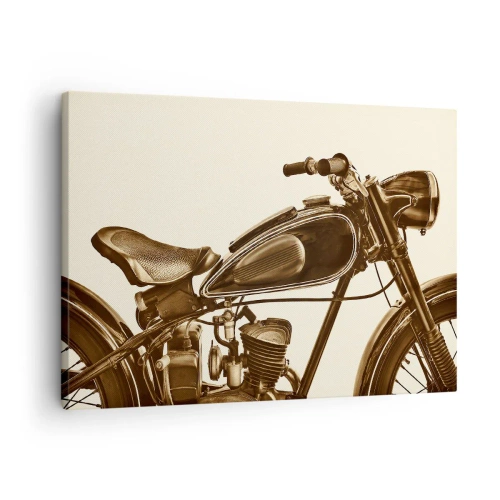 Vászonkép - Egy vintage retro motorkerékpár világos háttérrel - 70x50cm - Vágyva a klasszikusokra - Modern fali dekoráció nappalihoz és hálószobához ARTTOR