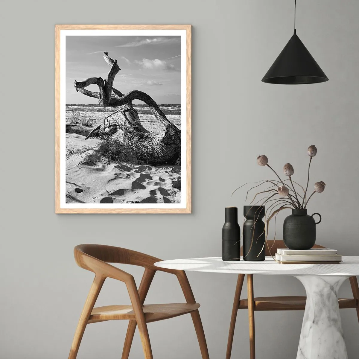 Poszter világos tölgy keretben - Tengeri szobor - 61x91 cm