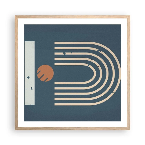 Poszter világos tölgy keretben - Geometria sötétkék háttéren - 60x60 cm