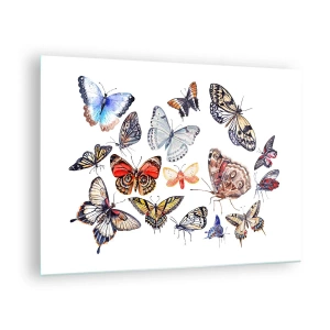 Üveg kép - Színes pillangók művészi kompozícióban - 70x50cm - Csipkés, színes raj - Modern fali dekoráció nappalihoz és hálószobához ARTTOR