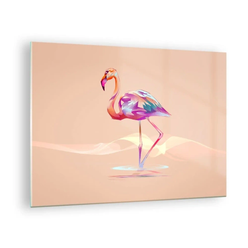 Üveg kép - Színes flamingó pasztell háttérrel - 70x50cm - A jó érzelmek madara - Modern fali dekoráció nappalihoz és hálószobához ARTTOR