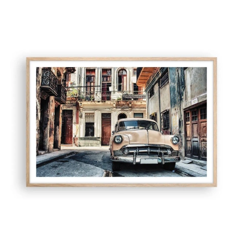 Poszter világos tölgy keretben - A szieszta Havannában - 91x61 cm