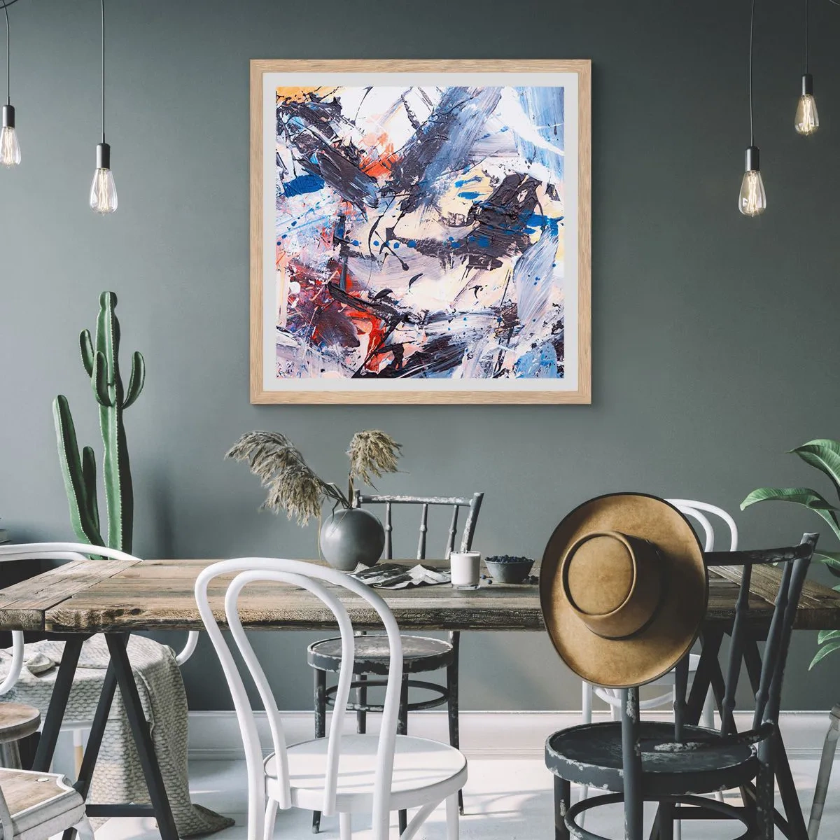 Poszter világos tölgy keretben - Őrült absztrakt tánc - 60x60 cm