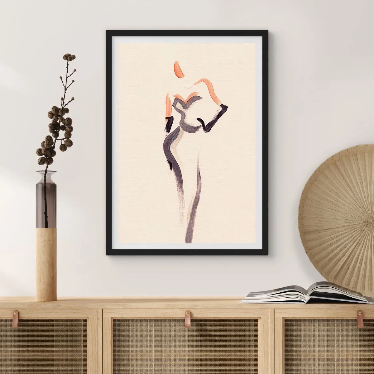 Poszter fehér keretben - Minimalista női sziluett - 50x70cm - Hollywood arany éveiből - Modern fali dekoráció nappalihoz és hálószobához ARTTOR
