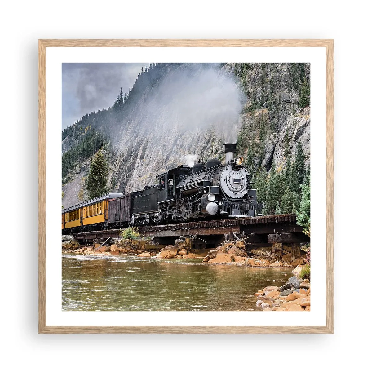 Poszter világos tölgy keretben - Hova? Hova? - 60x60 cm