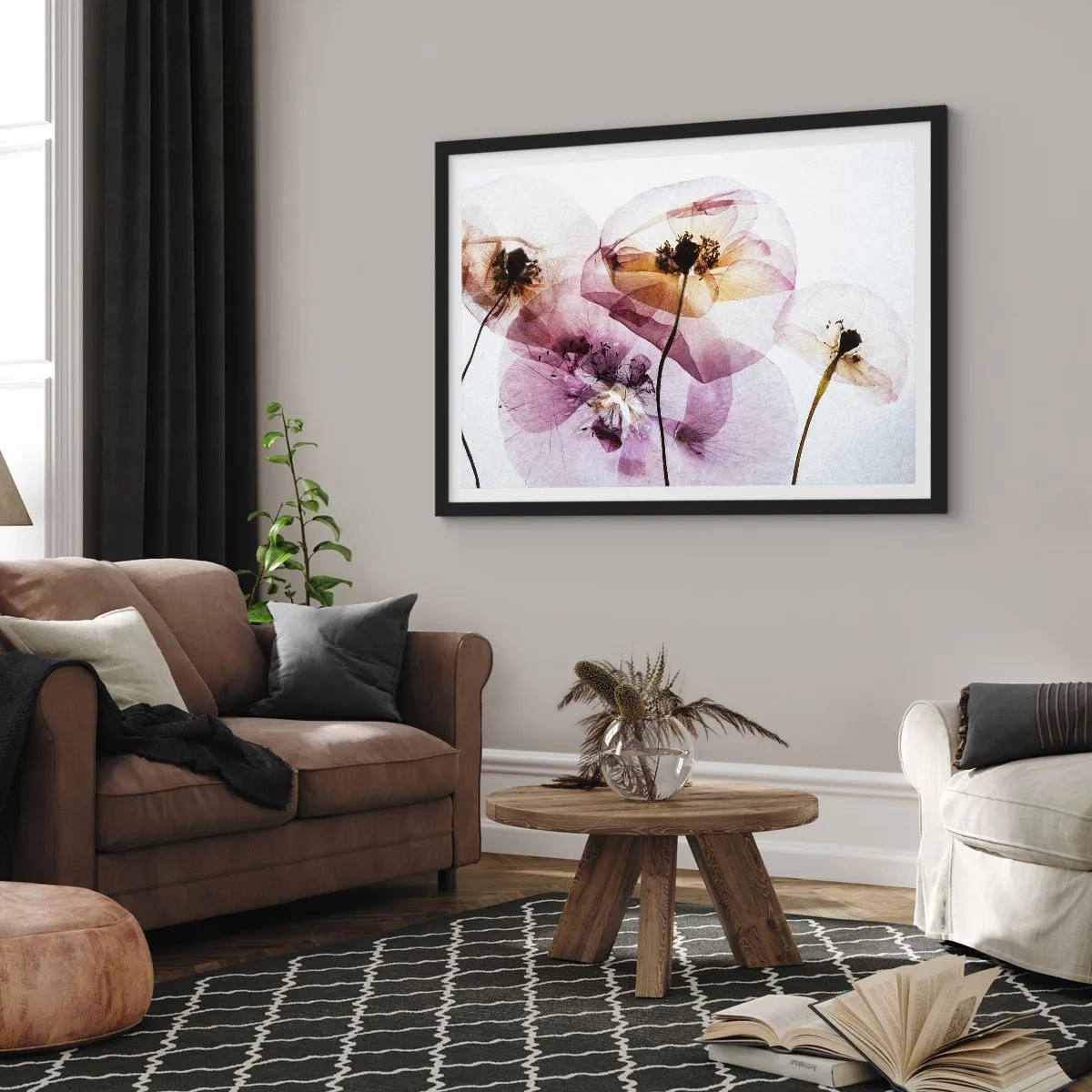 Poszter fehér keretben - Átlátszó virág test - 91x61 cm