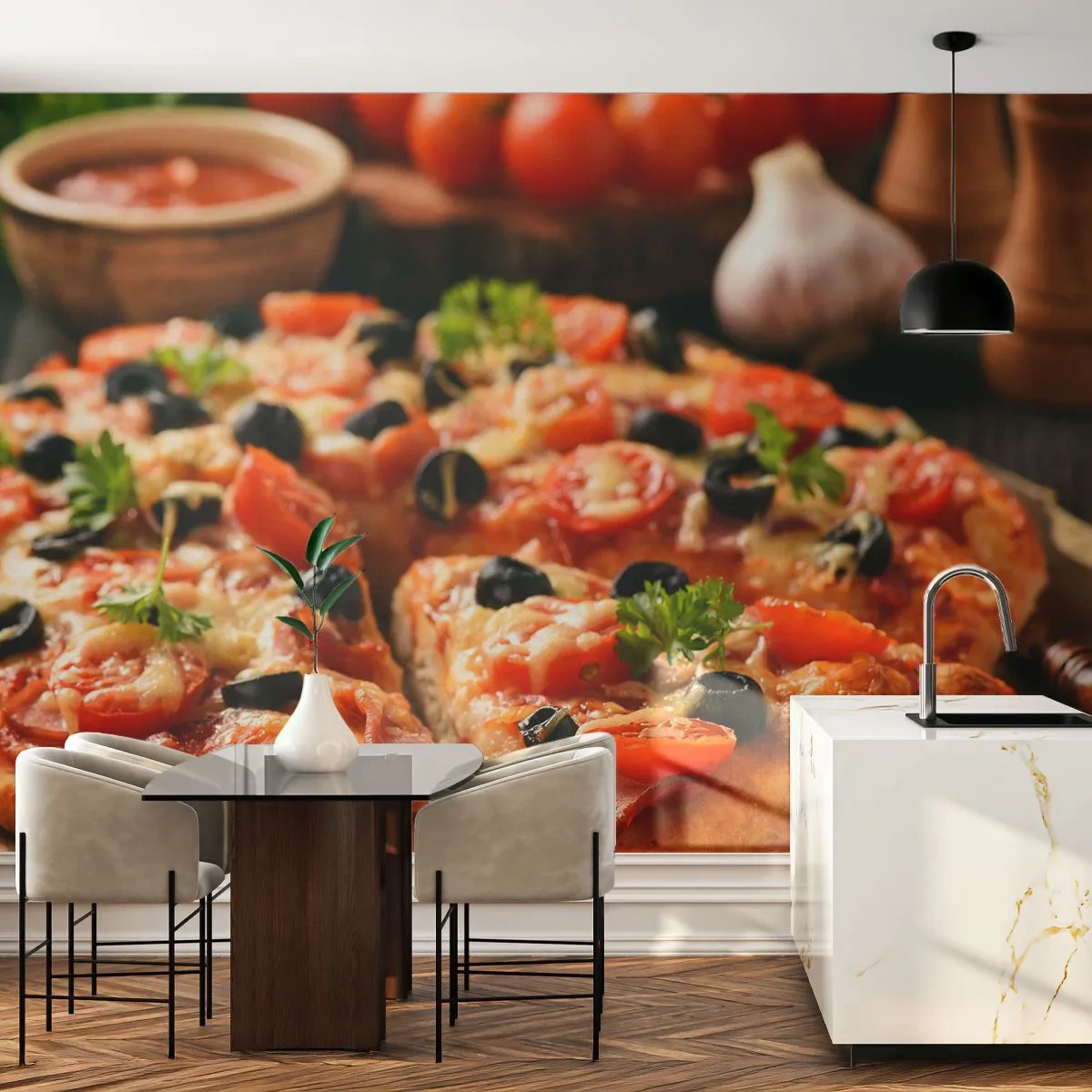 Fotótapéta Premium Sand - Ismét megúsztad - Gasztronómia, pizza, Paradicsom - 500x350 cm