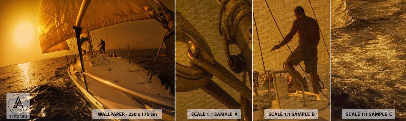 Fotótapéta Minta Premium Canvas - Arany este egy színes nap után - Tengerészeti tanulmányok, Vitorlás, Utazások - 100x30 cm
