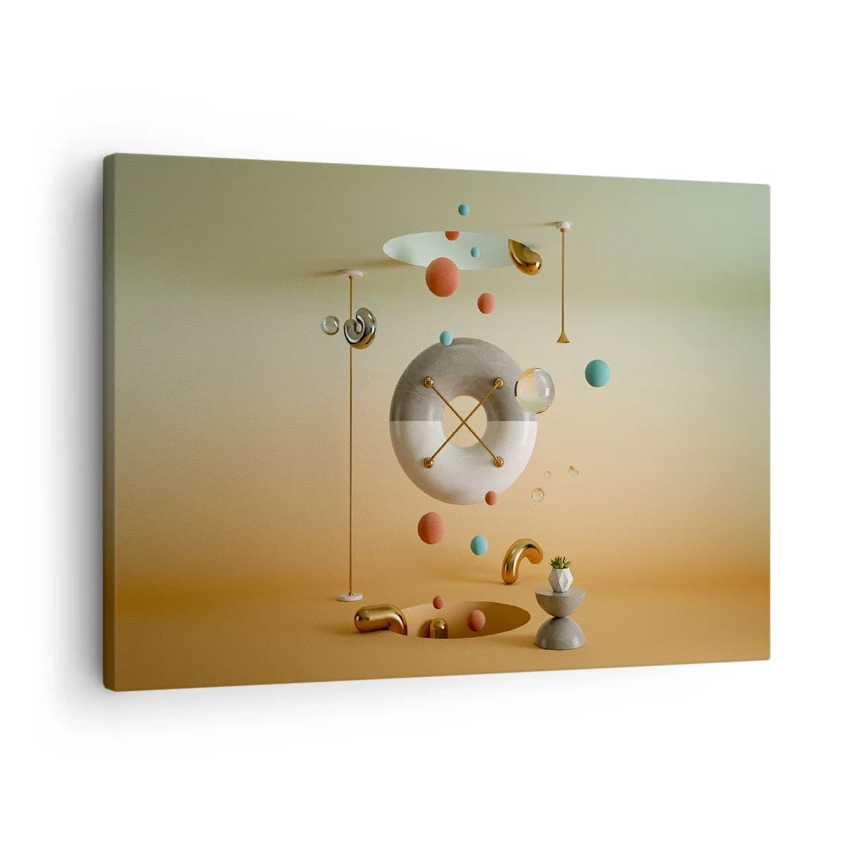 Vászonkép - Pasztellszínű geometriai alakzatok szürrealisztikus elrendezésben - 70x50cm - Bármi megtörténhet - Modern fali dekoráció nappalihoz és hálószobához ARTTOR