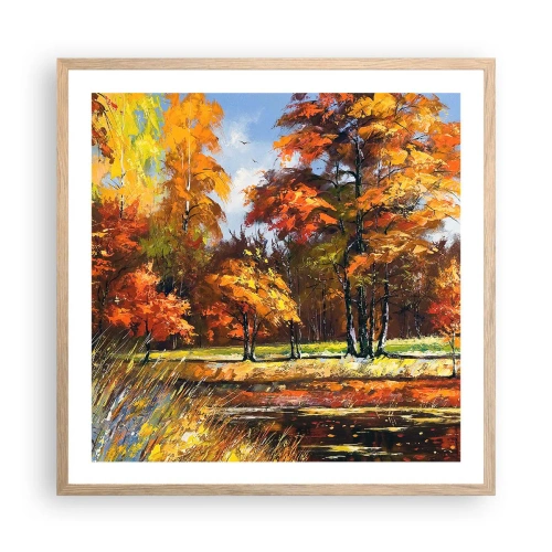 Poszter világos tölgy keretben - Tájkép aranyban és bronzban - 60x60 cm