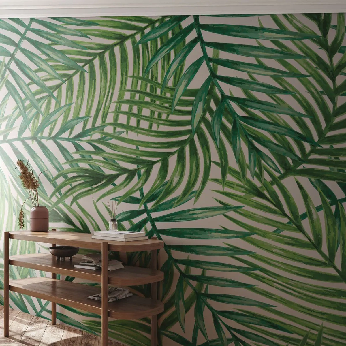 Fotótapéta Standard Eco - A zöld lombkorona alatt - Absztrakció, Pálmafa levél, Kókuszpálma - 350x256 cm