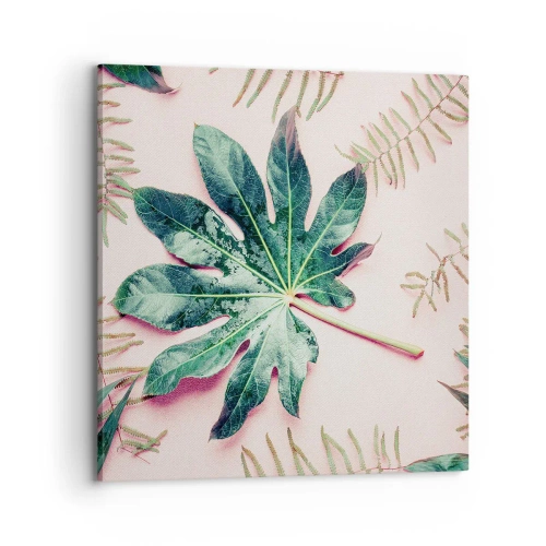 Vászonkép - A zöld tanulmánya a rózsaszín háttérben - 70x70 cm