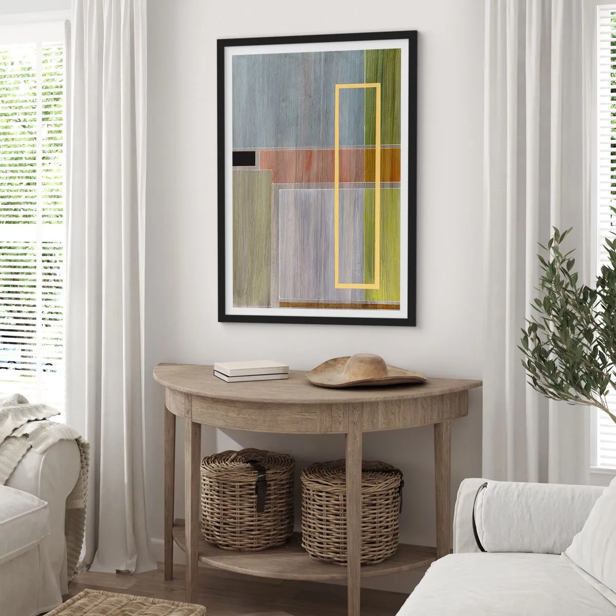 Poszter fehér keretben - Geometrikus absztrakció visszafogott színekben - 50x70cm - Egyszerűen és nyugodtan - Modern fali dekoráció nappalihoz és hálószobához ARTTOR