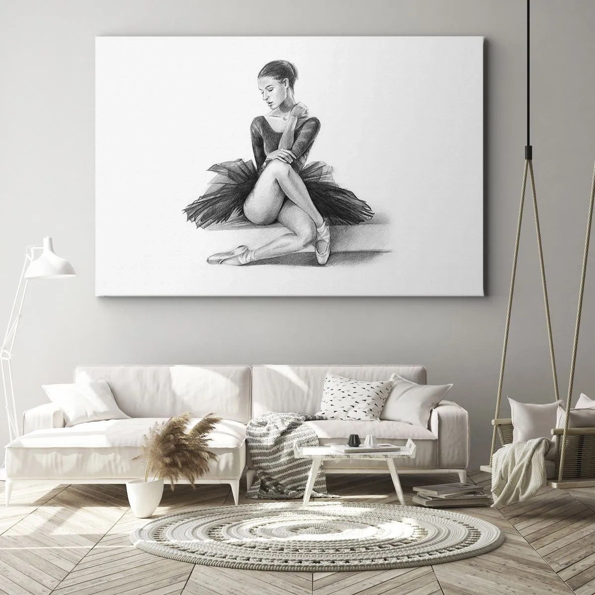 Vászonkép - Egy balerina vázlata finom, klasszikus stílusban - 70x50cm - A tánccal elvarázsolva - Modern fali dekoráció nappalihoz és hálószobához ARTTOR