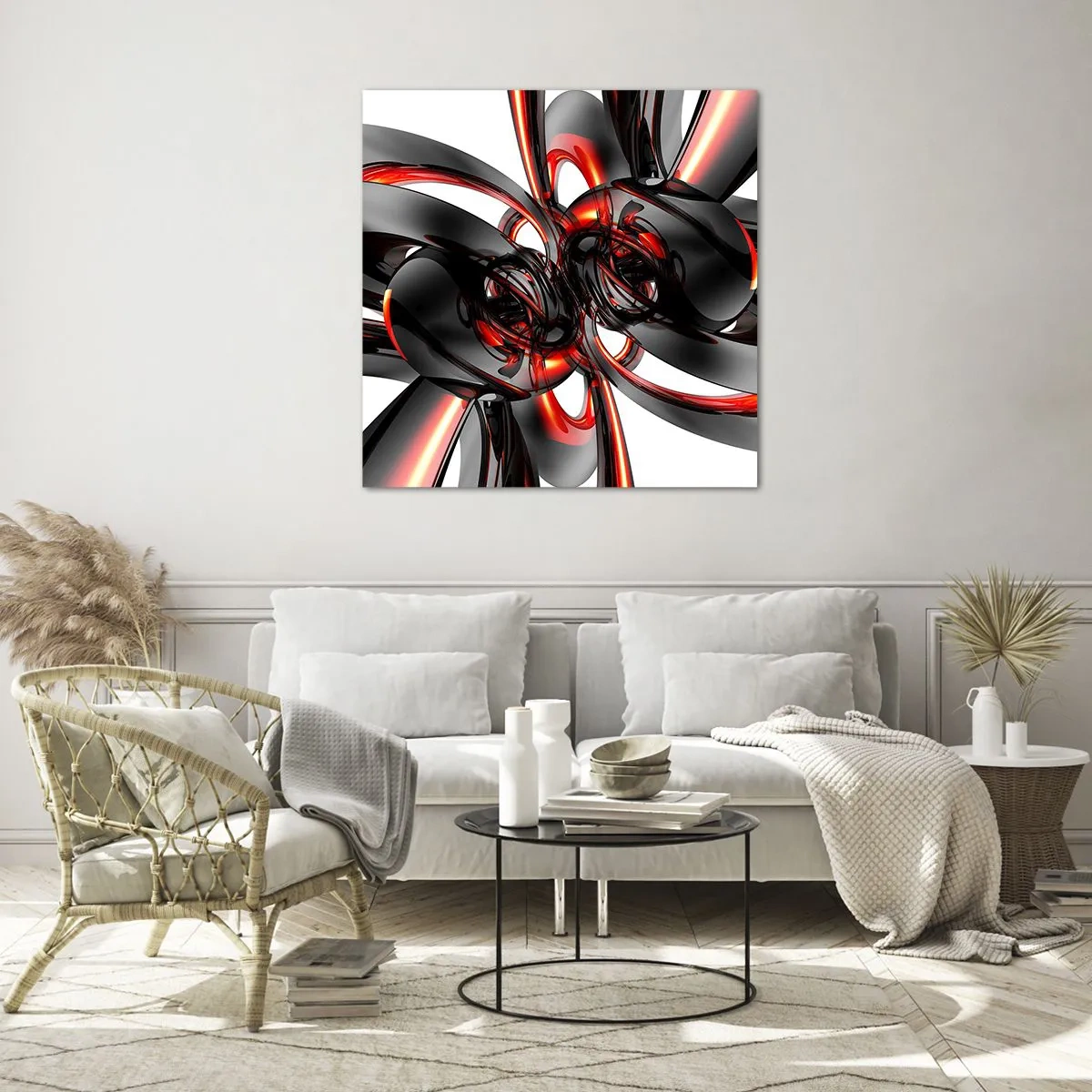 Üveg kép - Mozgás grafitban és vörösben - 40x40 cm