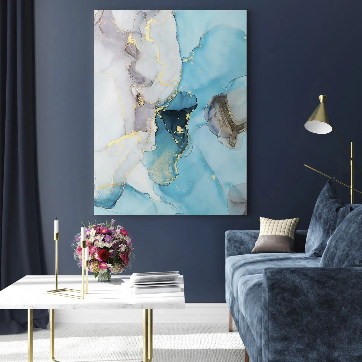 Üveg kép - Tanulmány a szürke és a türkiz találkozásáról - 50x70 cm