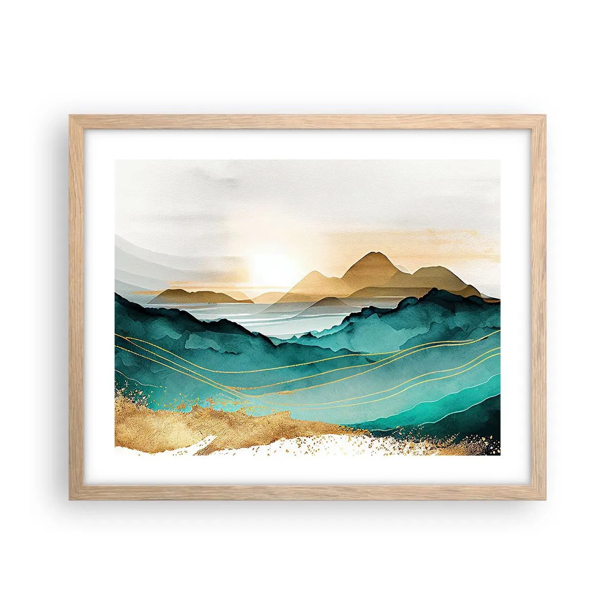 Poszter világos tölgy keretben - Az absztrakció határán - tájkép - 50x40 cm