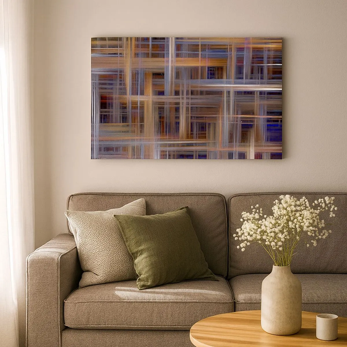 Vászonkép - Absztrakt geometrikus minták pasztell színekben - 70x50cm - Fényből szőtt - Modern fali dekoráció nappalihoz és hálószobához ARTTOR
