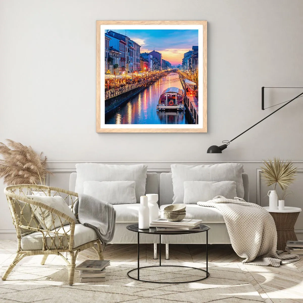 Poszter világos tölgy keretben - Fény és öröm estéje - 50x50 cm