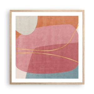 Poszter világos tölgy keretben - Pasztell kompozíció aranyszálakkal - 60x60 cm