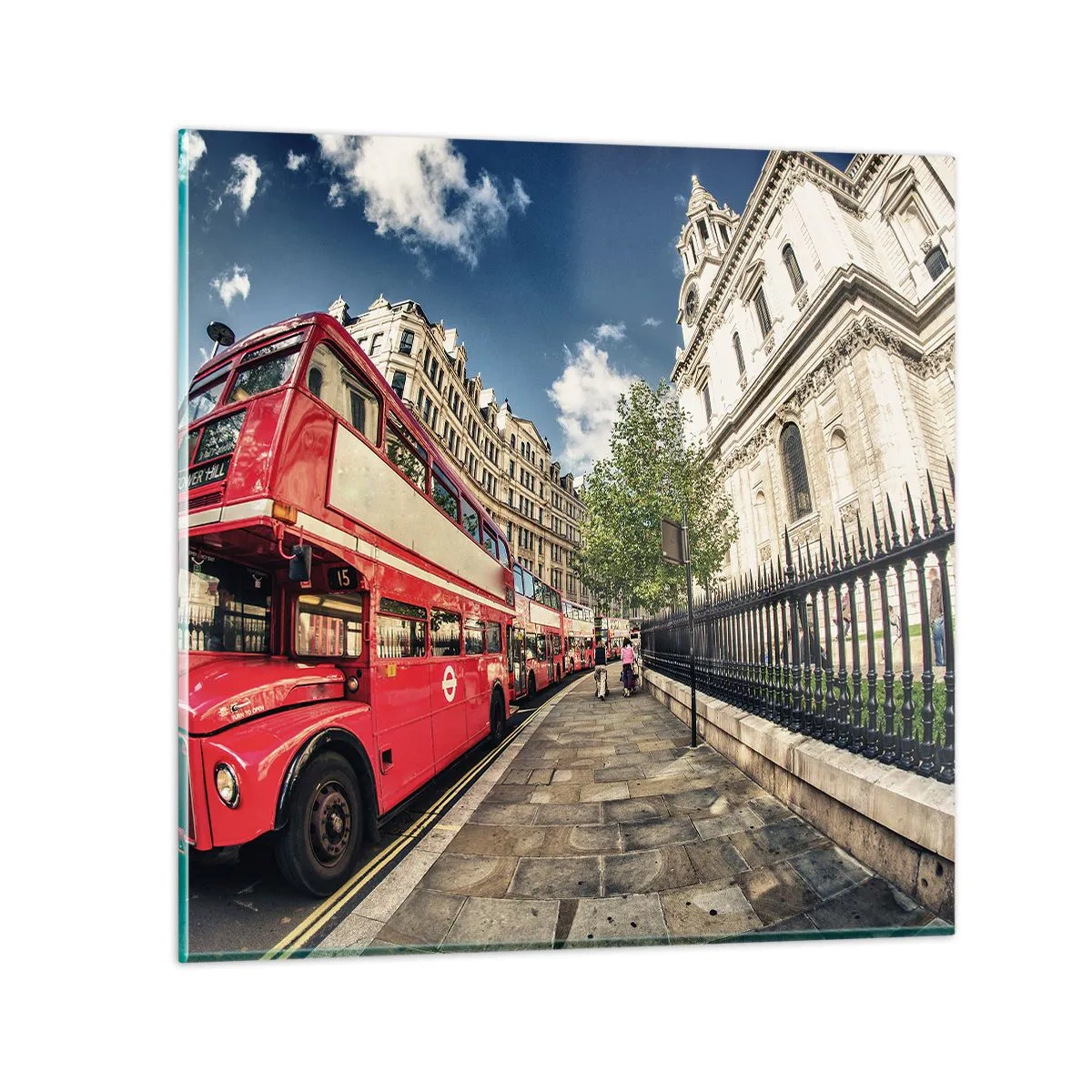 Üveg kép - Londoni utca szürke és piros színben - 50x50 cm